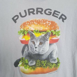 Purrger Funny Cat Hamburger Gray Womens Size XL T Shirt